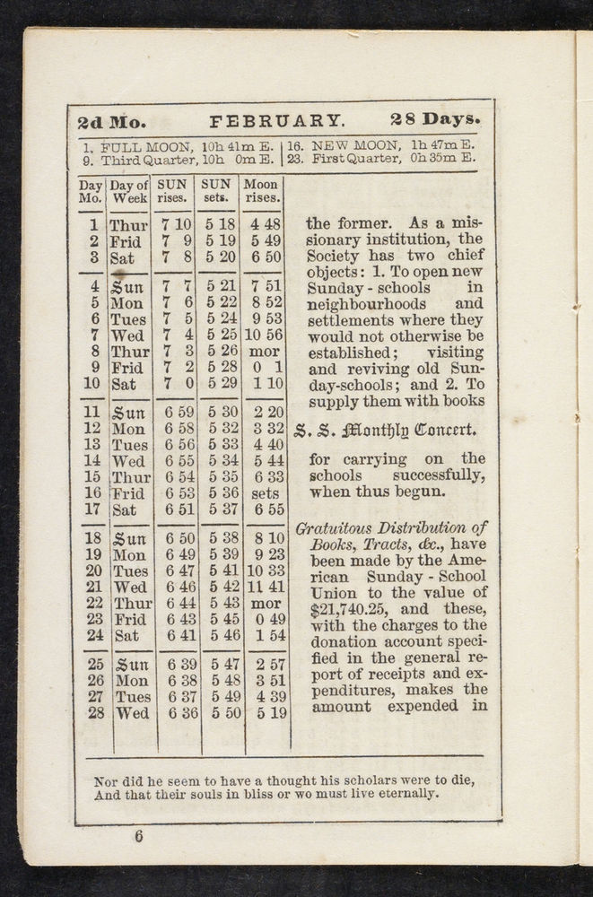 Scan 0006 of The Sunday-school pocket almanac for the year of Our Lord 1855