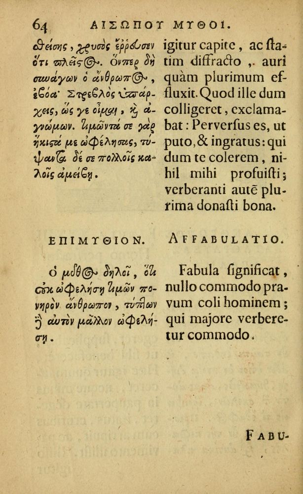 Scan 0068 of Fabulæ Æsopi Graecè & Latinè, nunc denuo selectæ